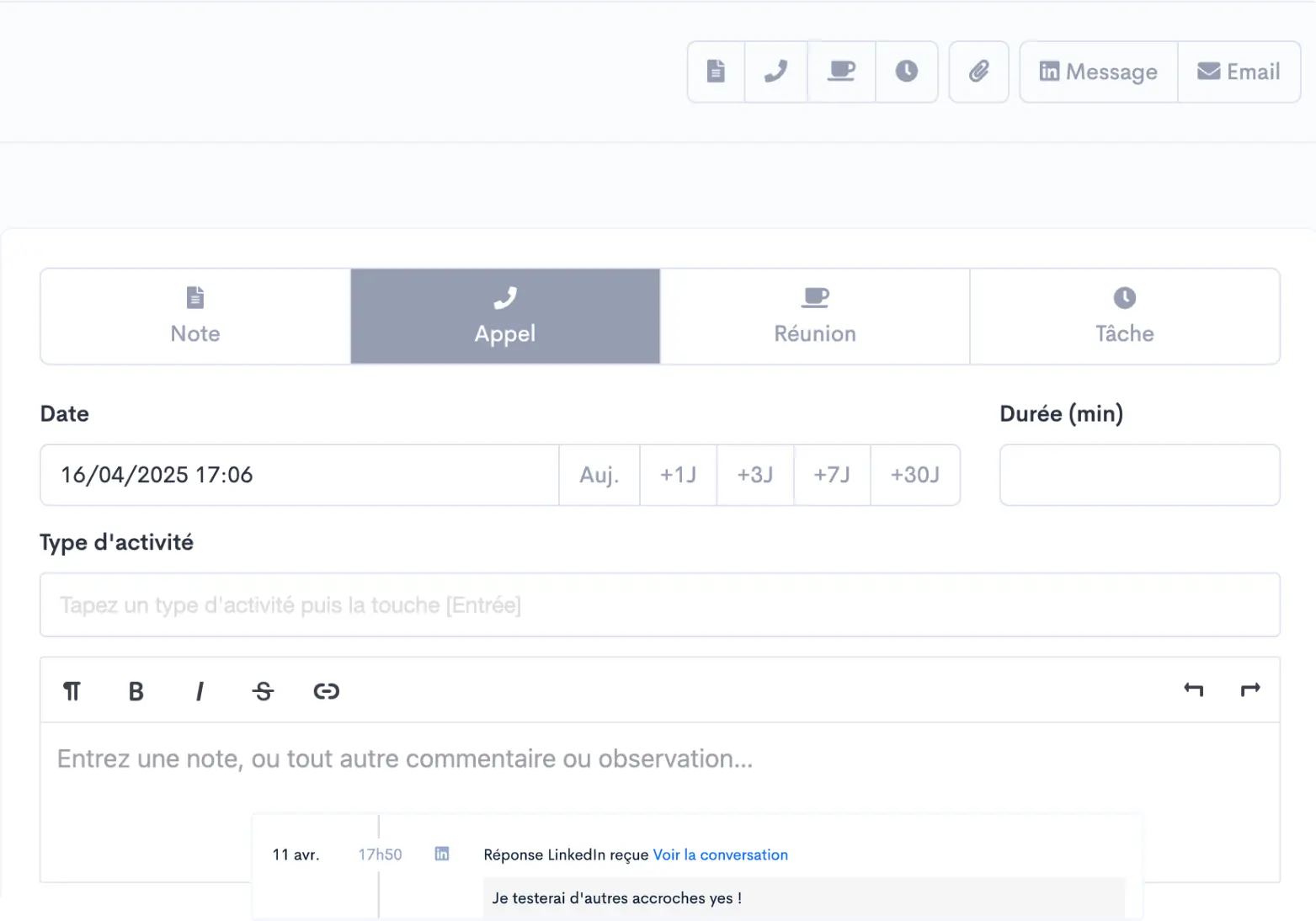 Intégration LinkedIn et Gmail