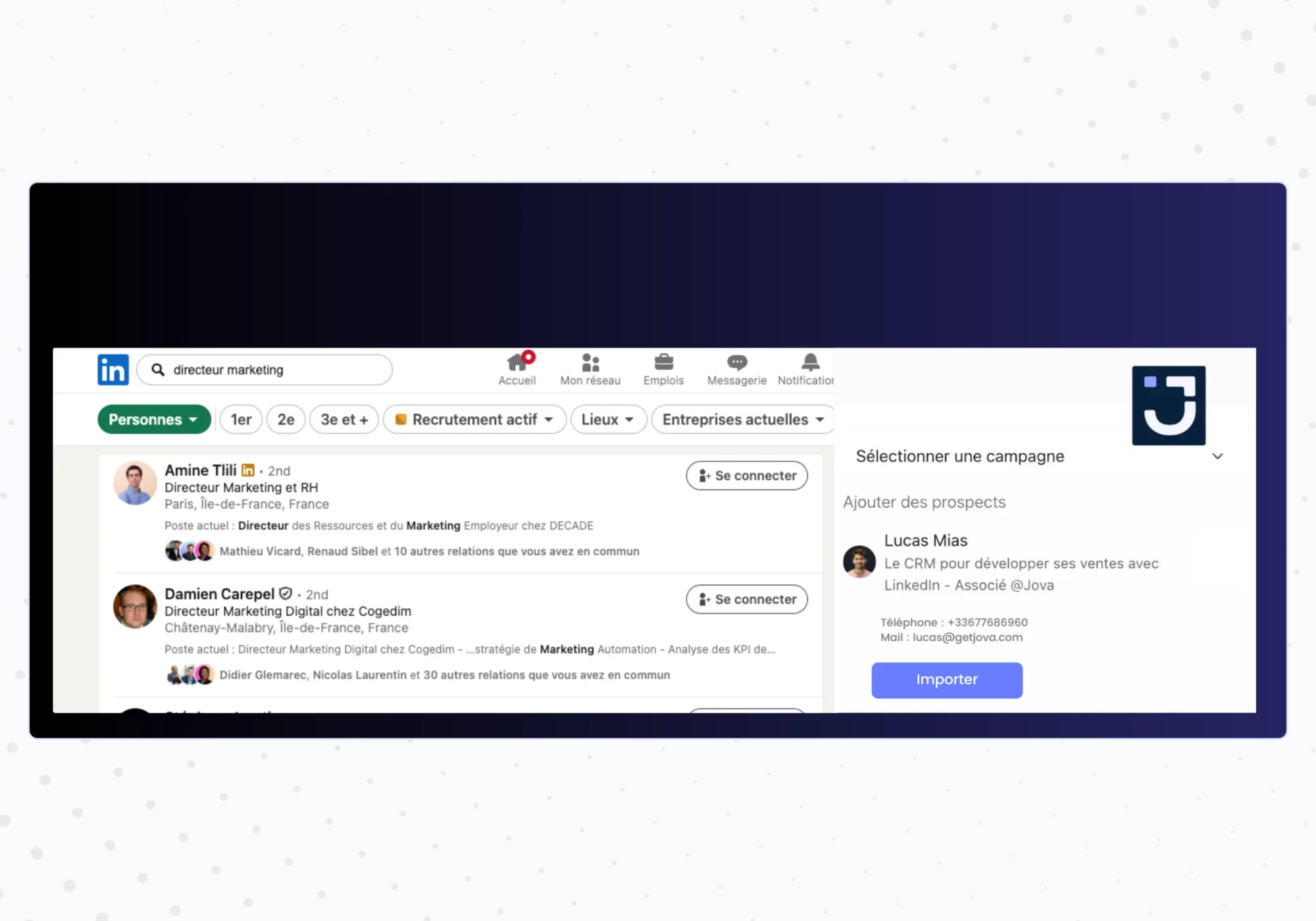 Import LinkedIn avec Jova