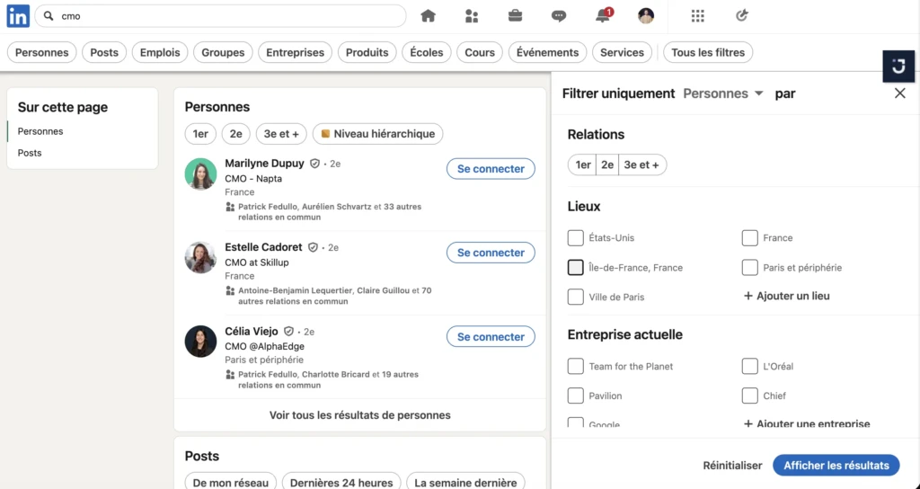 Recherche prospection linkedin