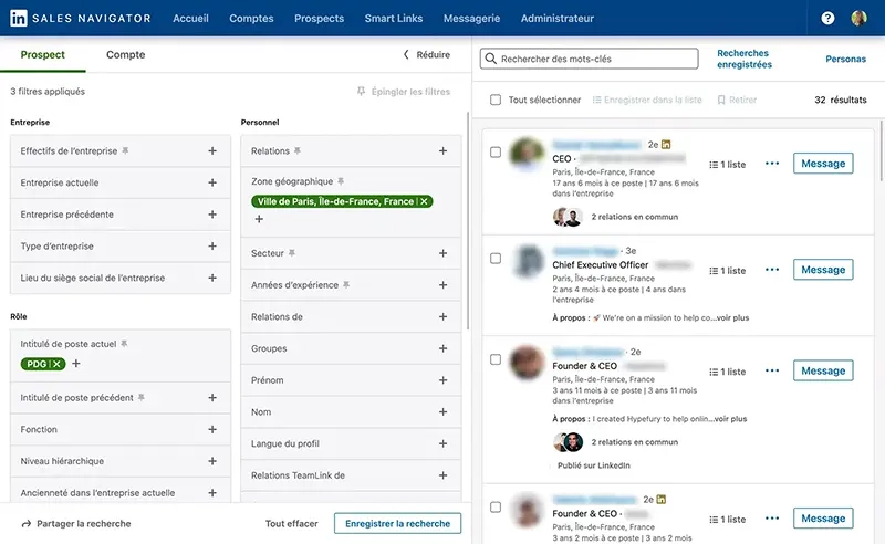 Filtres avancés Sales Navigator LinkedIn — ciblage B2B